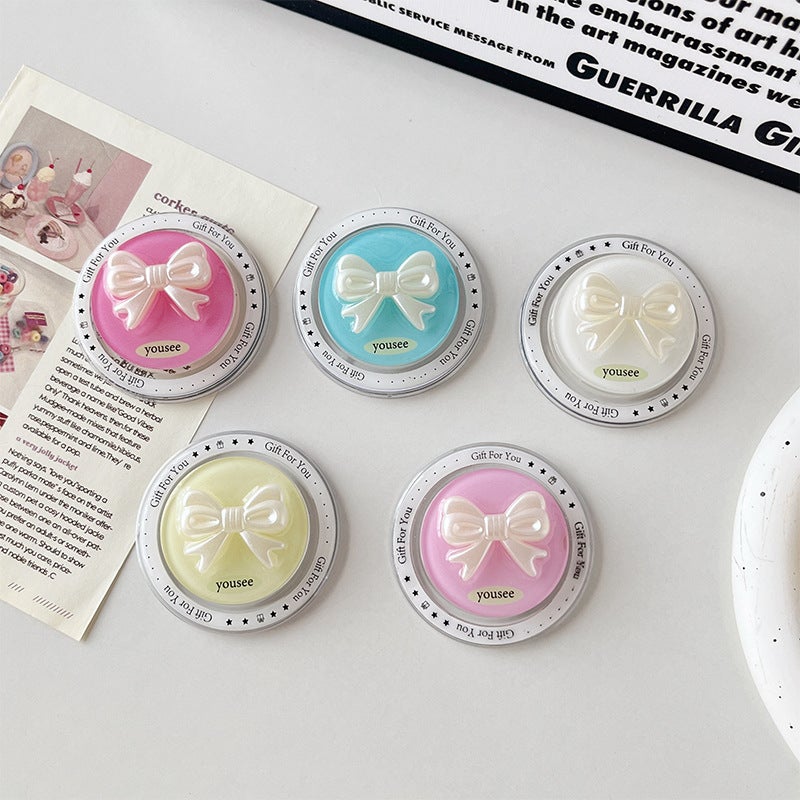 Solid Color Bow Phone Case Magnetic Airbag Holder Retractable Korean Ins Style Ring Buckle Desktop Support Stand - Image 3