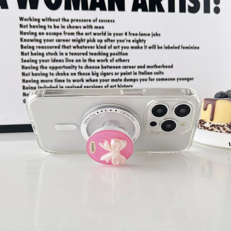Solid Color Bow Phone Case Magnetic Airbag Holder Retractable Korean Ins Style Ring Buckle Desktop Support Stand - Image 5