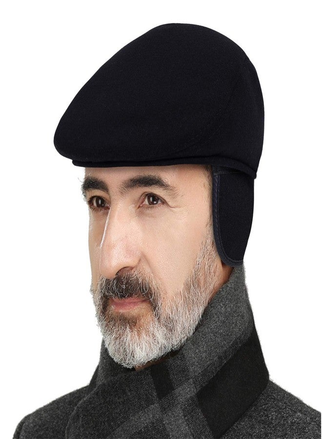 DOCILA Wool Flat Cap with Ear Flaps Winter Cold Weather Neck Warmers Newsboy Ivy Hat British Cabbie Beret 1920s Costume Men Dress Hat Black - Image 1