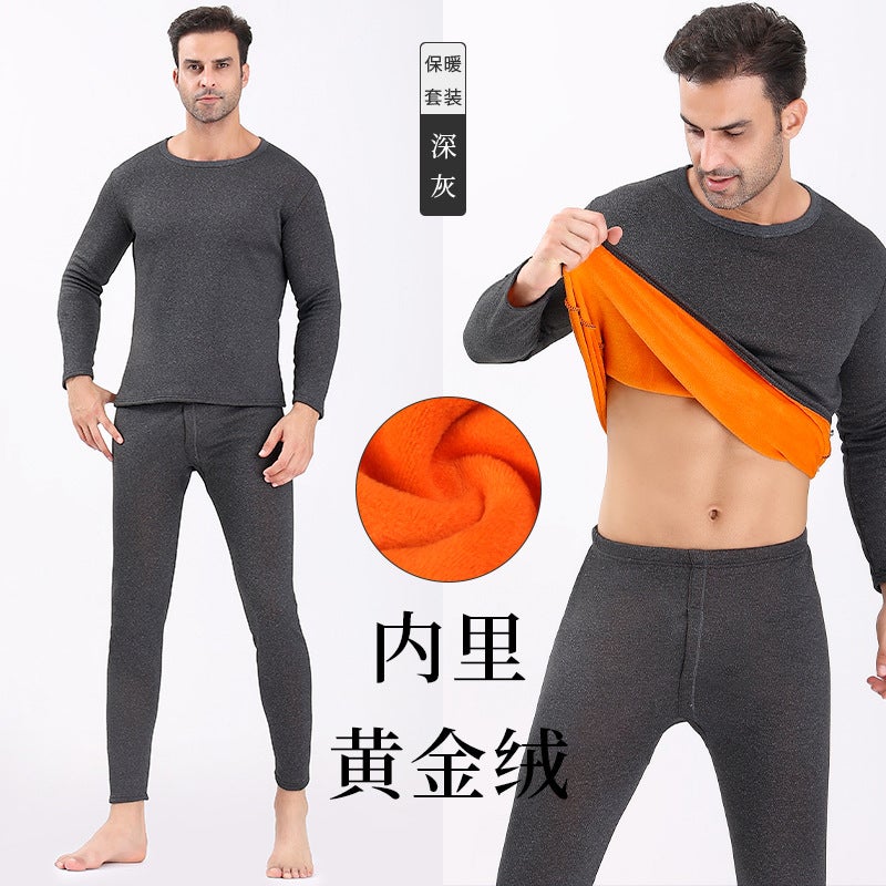 Gold Velvet Thermal Intimates Men'S Velvet Thickeneded Cold-Proof Autumn Clothes And Autumn Trousers Women'S Couple Set - Image 1
