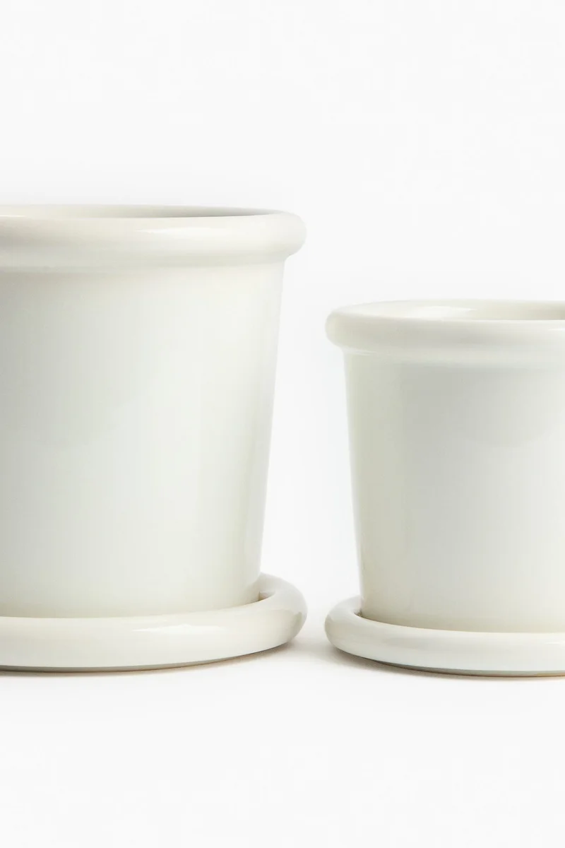 اتش اند ام أصيص نبات من الفخار الحجري مع صحن