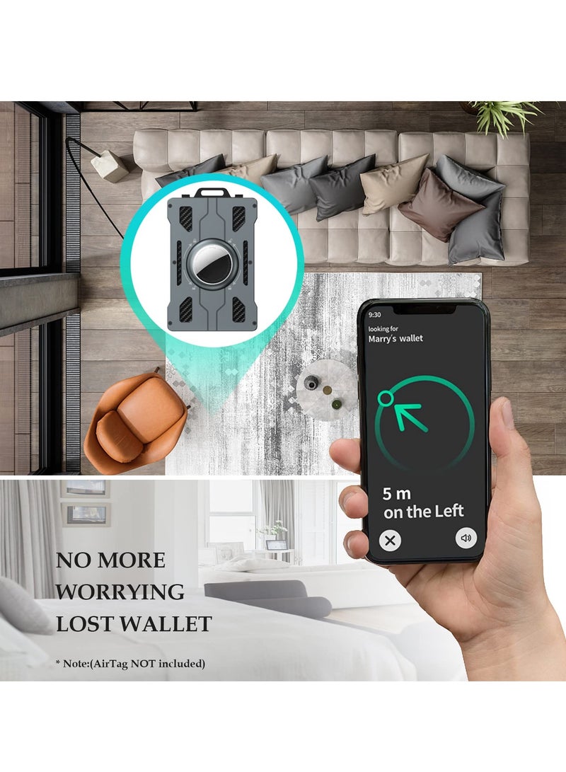 KASTWAVE Credit Card Holder with AirTag Keyring Wallet, Men's RFID Blocking Aluminum Metal Money Clip with 15 Cards Capacity Cash Clip Dad Gifts, Grey ( Airtag Not Included)  - Image 2