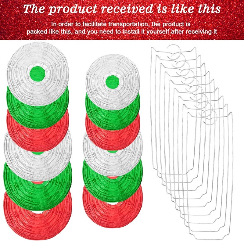 The Decor Affair Set of 12 Round Paper Lanterns to Transform Your Celebrations - Perfect for Christmas, Wedding, Birthday, and Event Decoratio (Red, White, Green) - Image 4
