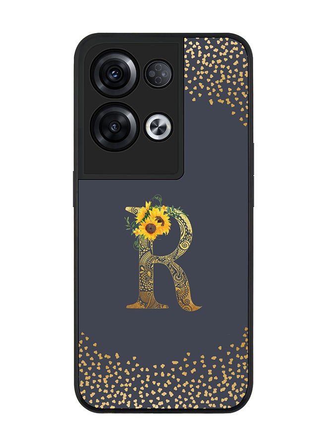 Stylizedd Rugged Black edge case for Oppo Reno8 Pro Slim fit Soft Case Flexible Rubber Edges Anti Drop TPU Gel Thin Cover - Custom Monogram Initial Letter Floral Pattern Alphabet - R (Grey ) - Image 1