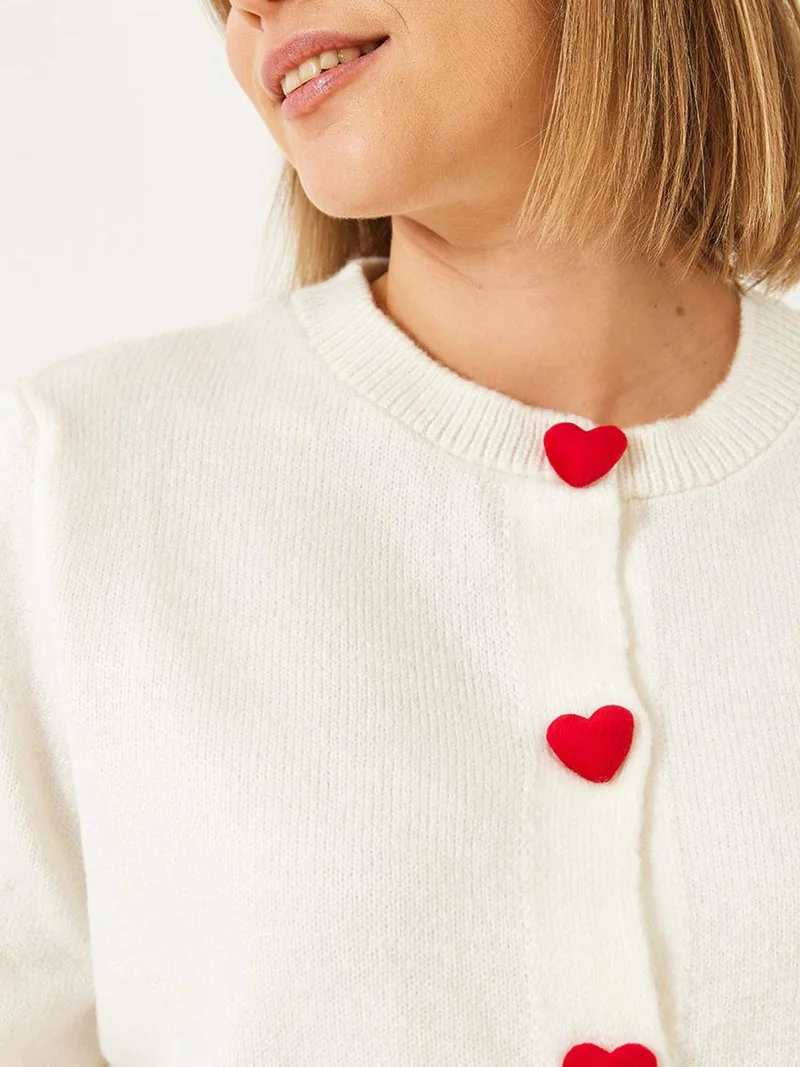 Bianco Lucci Ivory Natural LUCCI Heart Buttoned Cardigan for Women | Best Price UAE