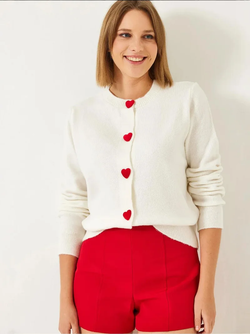 Bianco Lucci Ivory Natural LUCCI Heart Buttoned Cardigan for Women | Best Price UAE