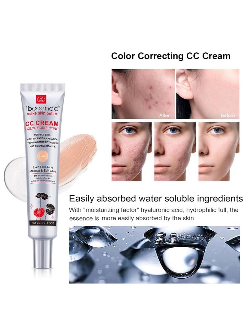 ibcccndc كريم CC لتصحيح اللون مع سنتيلا، كريم CC متعدد الأغراض لتعديل لون البشرة، واقي شمس SPF 25 مرطب تمهيدي قبل المكياج، أساس خفيف التغطية، توحيد لون البشرة - Image 4