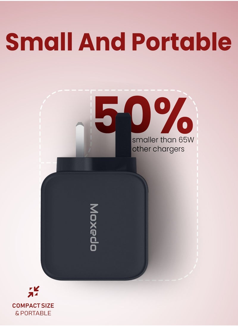 Moxedo Moxedo 65W PD 3.0 GaN Charger PPS QC 3.0 Fast Charging Dual Type-C + USB-A Port Compatible with iPhone 14 Pro Max/14 Plus/13, MacBook Pro, iPad Pro, Switch, Galaxy S22/S21  - Image 2