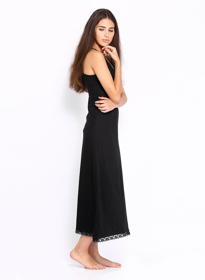 Red Rose Black Maxi Nightdress Slip with Lace Detail - Image 3