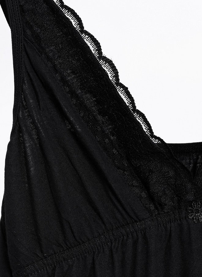 Red Rose Black Maxi Nightdress Slip with Lace Detail - Image 5