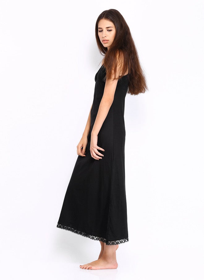 Red Rose Black Maxi Nightdress Slip with Lace Detail - Image 2