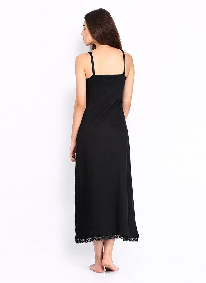 Red Rose Black Maxi Nightdress Slip with Lace Detail - Image 4