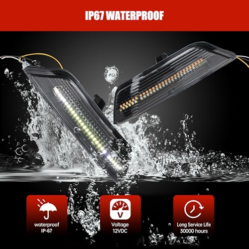 KAKABAS LED DRL Front Bumper Turn Signal Light Compatible With Ford Mustang 2015 2016 2017, Transparent Lens White Turn Water Light/Amber Sequential Turn Signal Light, 2PCS - Image 3