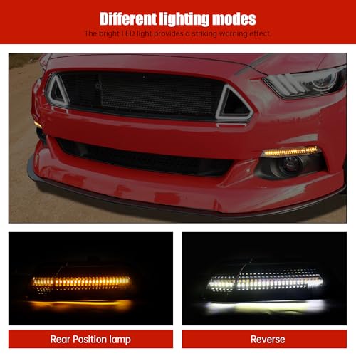 KAKABAS LED DRL Front Bumper Turn Signal Light Compatible With Ford Mustang 2015 2016 2017, Transparent Lens White Turn Water Light/Amber Sequential Turn Signal Light, 2PCS - Image 5