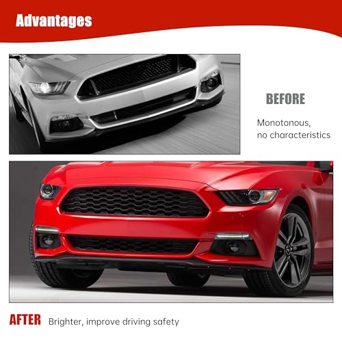 KAKABAS LED DRL Front Bumper Turn Signal Light Compatible With Ford Mustang 2015 2016 2017, Transparent Lens White Turn Water Light/Amber Sequential Turn Signal Light, 2PCS - Image 2