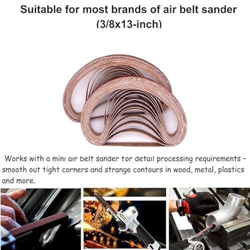 SHUTTLE GENIUS 3/8 x 13 Sanding Belts, 120 Grit Aluminum Oxide Sanding Belt, Belt Sander Paper for Air Belt Sander, 24 Pack(3/8x13in,120 Grit) - Image 4