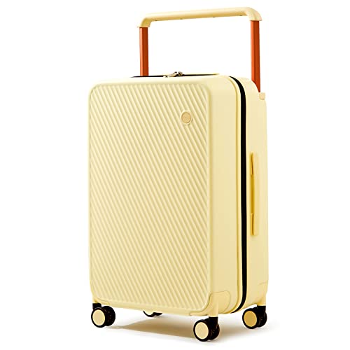 mixi Carry On Luggage Airline Approved 20'' Lightweight Luggage Wide Handle PC Hardshell Suitcases with Spinner Wheels & TSA Lock, Lark Yellow - Image 1