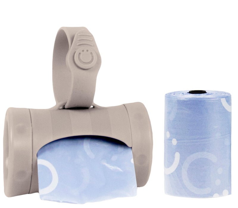 Ubbi Retractable On-the-Go Bag Dispenser for Baby Travel, Diaper Bag Accessory Must Have for Newborns, Helpful Baby Accessory, Taupe - Image 1