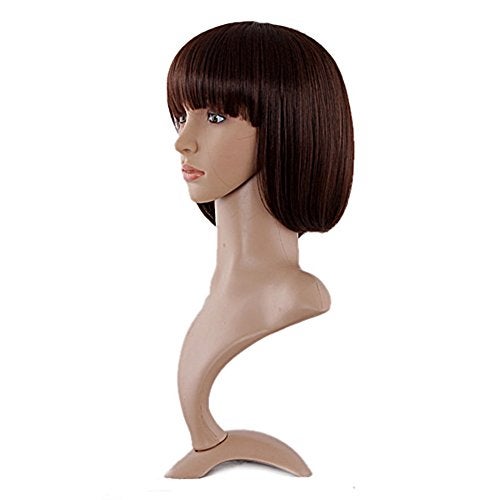 MapofBeauty 12 Inch/30cm Fashion Lady Short Straight Flat Bangs Bob Wig (Dark Brown) - Image 3