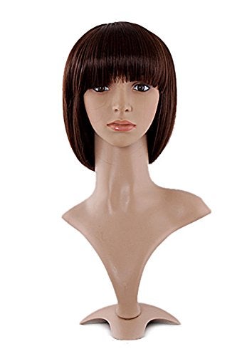 MapofBeauty 12 Inch/30cm Fashion Lady Short Straight Flat Bangs Bob Wig (Dark Brown) - Image 1