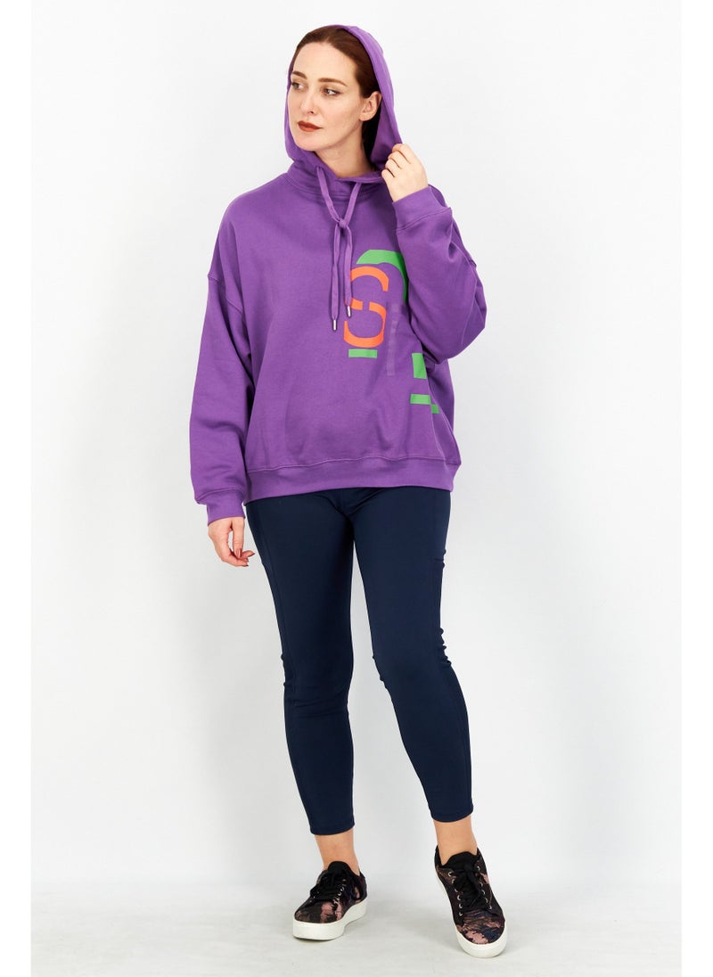 ESPRIT Women Hood with Drawstring Graphic Print Sweatshirts, Purple - Image 5