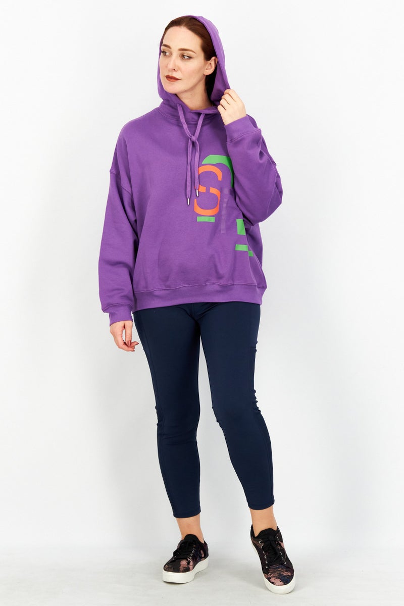 ESPRIT Women Hood with Drawstring Graphic Print Sweatshirts, Purple - Image 3