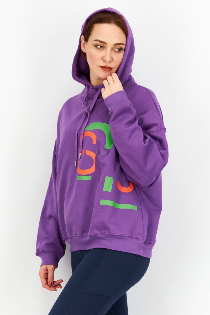 ESPRIT Women Hood with Drawstring Graphic Print Sweatshirts, Purple - Image 2