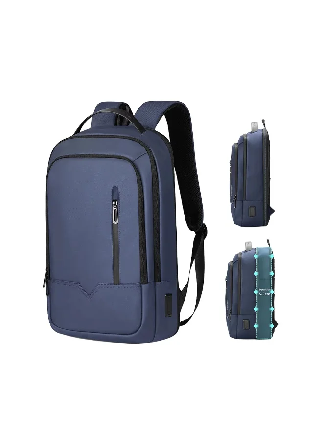 موبكوس حقيبة ظهر موبكوس زرقاء 8228 إيليت للكمبيوتر المحمول مع منفذ شحن USB - حقيبة ظهر مقاومة للماء ومضادة للسرقة مناسبة للسفر والعمل للرجال والنساء، مصنوعة من قماش أكسفورد رفيع للعمل والجامعة