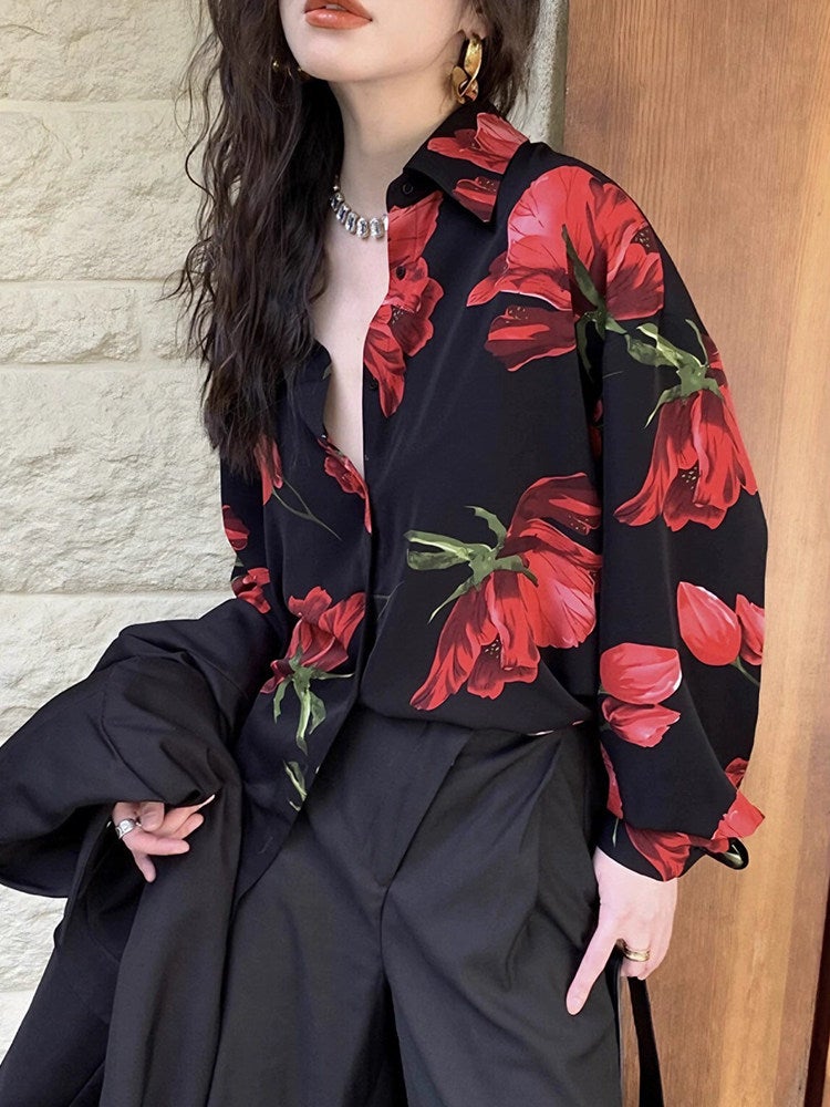 Sister gathering uniform wedding wedding bridesmaid group photo performance clothing 90s retro Hong Kong style floral shirt - Image 3