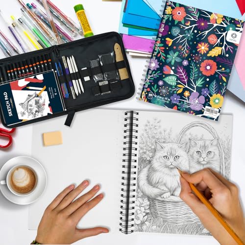Conda دفتر رسم كوندا 8.5"x11"، 80 ورقة (68 رطل/100 جرام)، دفتر رسم فني ملزم حلزوني، ورق رسم متين خالي من الأحماض للرسم والطلاء - Image 4