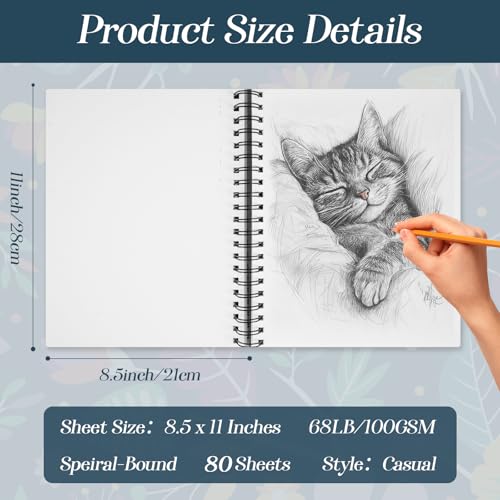Conda دفتر رسم كوندا 8.5"x11"، 80 ورقة (68 رطل/100 جرام)، دفتر رسم فني ملزم حلزوني، ورق رسم متين خالي من الأحماض للرسم والطلاء - Image 2