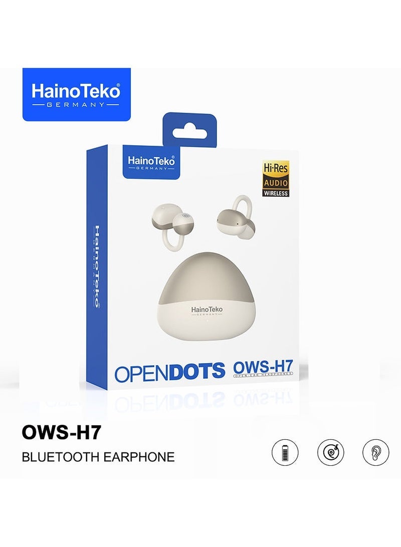 Haino Teko HainoTeko OWS-H7 OpenDots Hi-Res Bluetooth Earphones Beige – Wireless True Bluetooth Earbuds with Hi-Res Audio, Multi-Functional Touch Controls, Built-in Microphone for Clear Calls, Universal Compatibility with Android & iOS Devices, Comfortable Secure Fit - Image 4