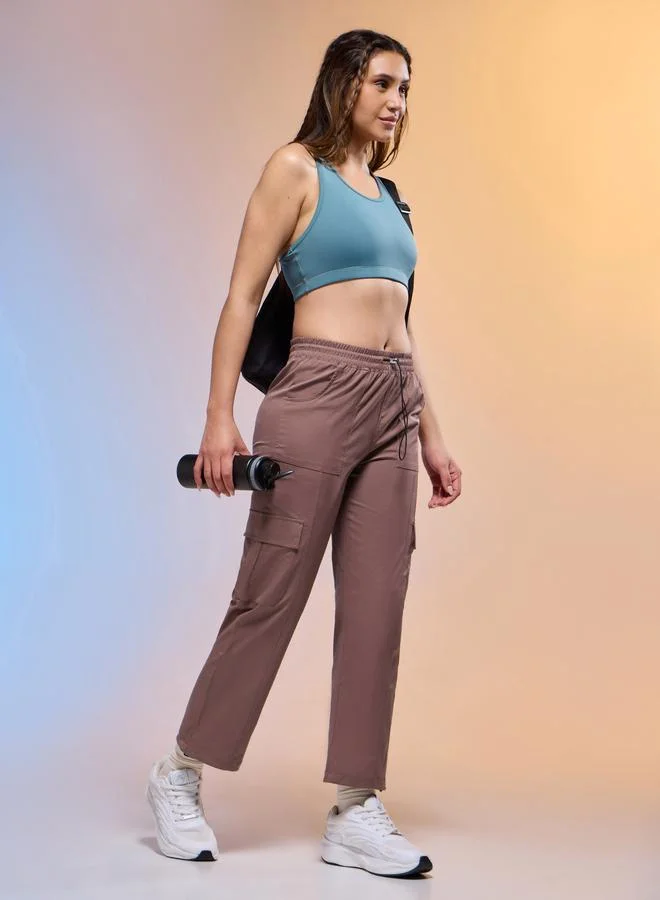 تكنوسبورت Technosport Women Solid Slim Fit Sports Cargo Track Pants