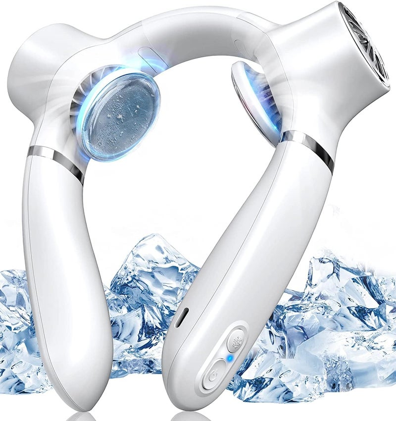 auskang Neck Fan Air Conditioner,Portable Air Cooler with Refrigerating Chip,Hands-Free Rechargeable Cooling Fan,Wearable Neck Cooler,3 Speeds Adjustable Bladeless Fans for Outdoor, Concerts, and Travel-White - Image 1