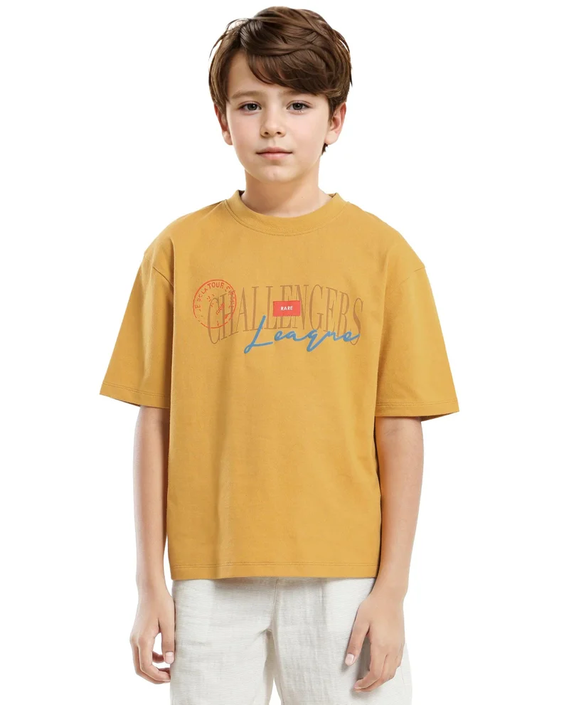 Rare Ones Rare Ones Kids Josh Yellow Cotton Solid Slip-On Oversized Fit T-Shirt