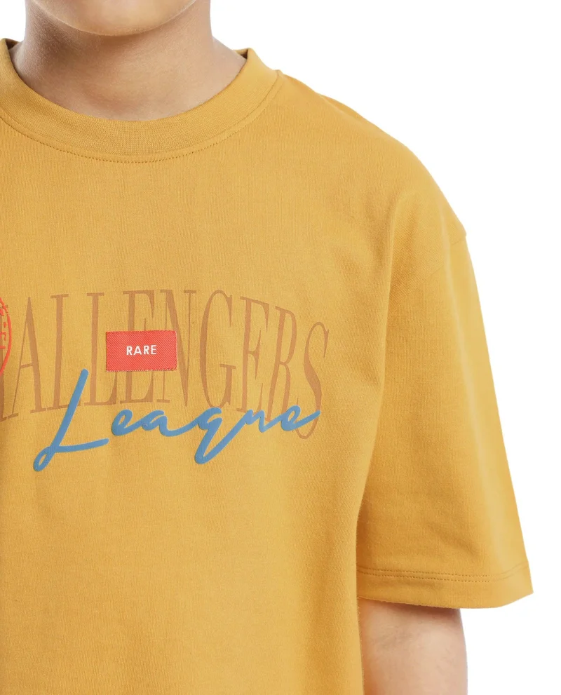 Rare Ones Rare Ones Kids Josh Yellow Cotton Solid Slip-On Oversized Fit T-Shirt