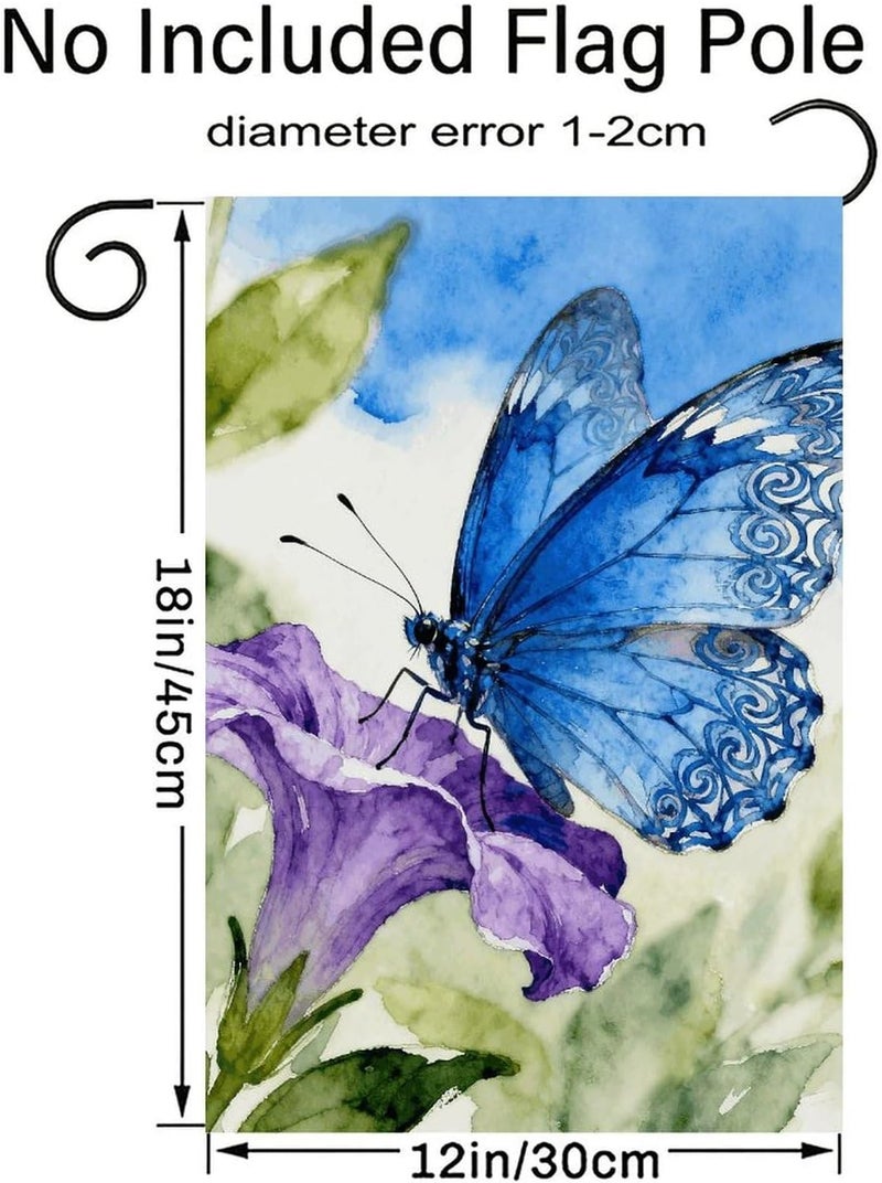 Blue Butterfly Garden Flag Double Print Yard Flag 12×18 Inch Lawn Flag Outdoor Decor Flag House Garden Banner Holiday Yard Banner Home Entryway Flag For Outdoor Yard All Four Seasons - Image 2