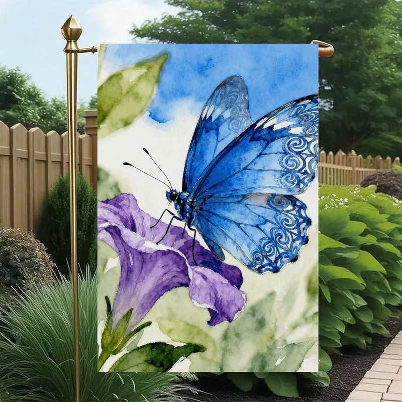 Blue Butterfly Garden Flag Double Print Yard Flag 12×18 Inch Lawn Flag Outdoor Decor Flag House Garden Banner Holiday Yard Banner Home Entryway Flag For Outdoor Yard All Four Seasons - Image 4