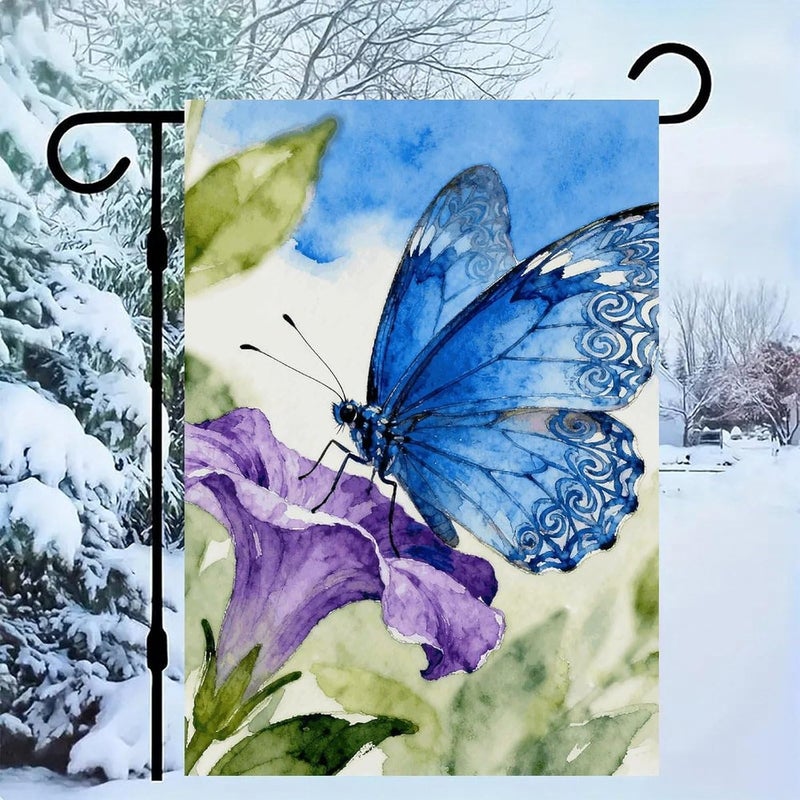 Blue Butterfly Garden Flag Double Print Yard Flag 12×18 Inch Lawn Flag Outdoor Decor Flag House Garden Banner Holiday Yard Banner Home Entryway Flag For Outdoor Yard All Four Seasons - Image 1