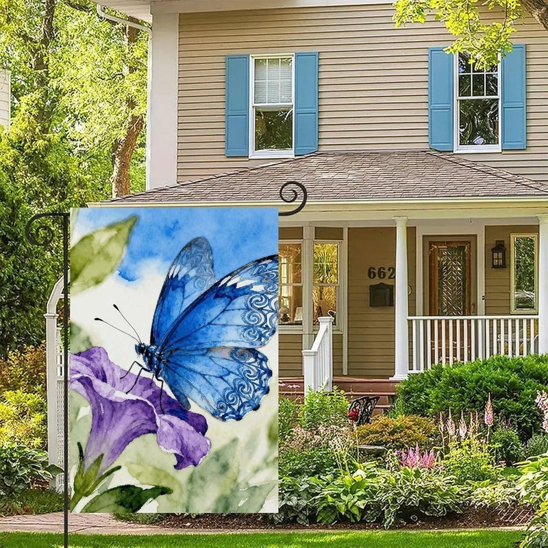 Blue Butterfly Garden Flag Double Print Yard Flag 12×18 Inch Lawn Flag Outdoor Decor Flag House Garden Banner Holiday Yard Banner Home Entryway Flag For Outdoor Yard All Four Seasons - Image 5