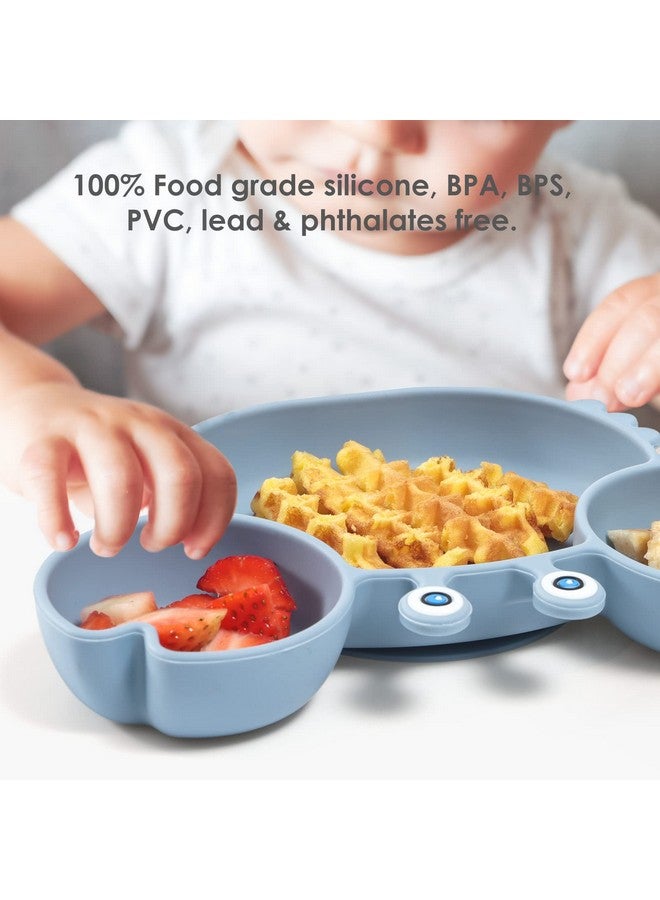 ROCCED Suction Plates for Baby, Silicone Plates with Suction Divided, Baby Spoon Fork Set for Toddler Baby Dishes Kids Utensils-Crab Dusty Blue - Image 3