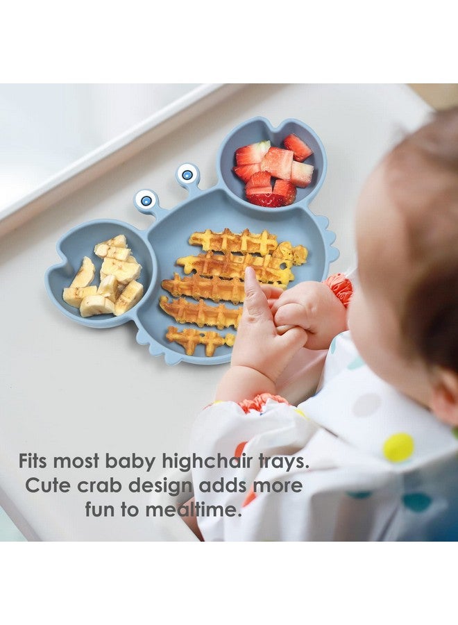 ROCCED Suction Plates for Baby, Silicone Plates with Suction Divided, Baby Spoon Fork Set for Toddler Baby Dishes Kids Utensils-Crab Dusty Blue - Image 2