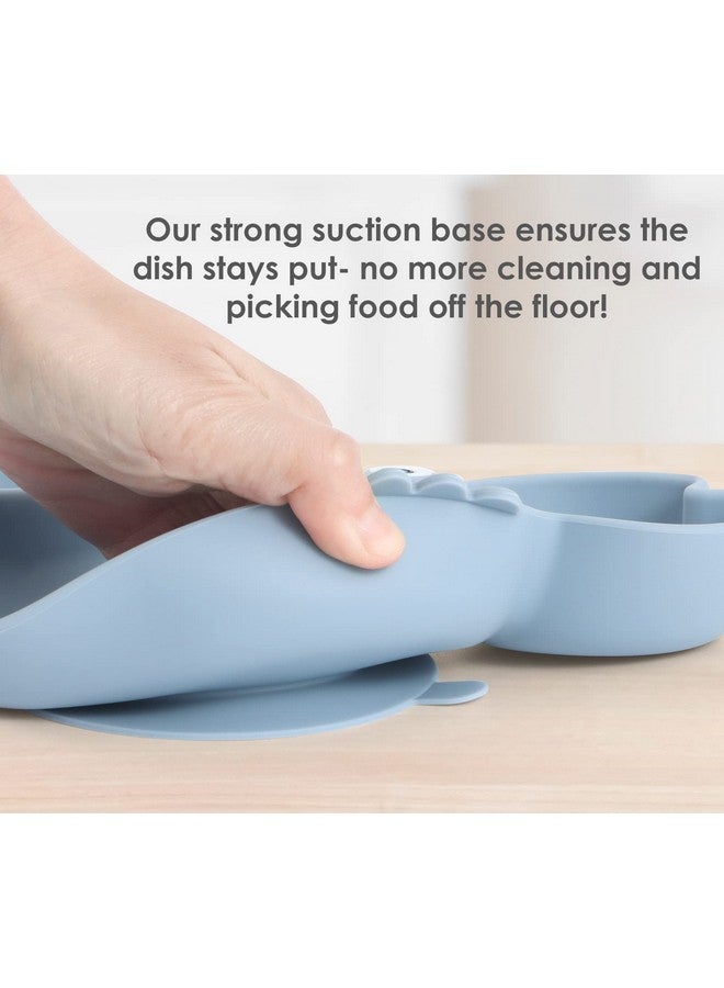 ROCCED Suction Plates for Baby, Silicone Plates with Suction Divided, Baby Spoon Fork Set for Toddler Baby Dishes Kids Utensils-Crab Dusty Blue - Image 5