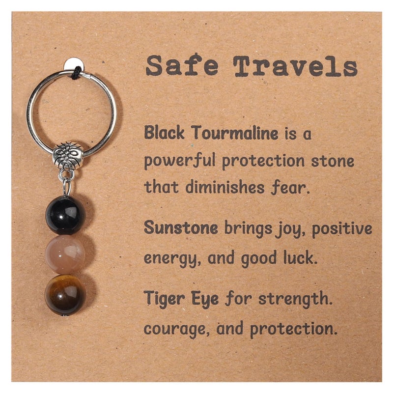 GINAZL Safe Travels Keychain, Natural Energy Crystal Beaded Keychain protection keychain for women going away gifts Chistmas Valentines day Birthday Gift for Friends Women Men(ST) - Image 1