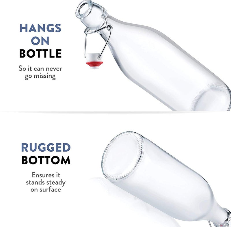 ARUZEN Swing Top Bottles 1 Liter Pack ROUND Clear Glass Grolsch Flip Top Bottle With Stopper for Beverages Smoothies Kefir Beer Soda Juicing Kombucha Water Milk Oil and Vinegar set of 6 - Image 3
