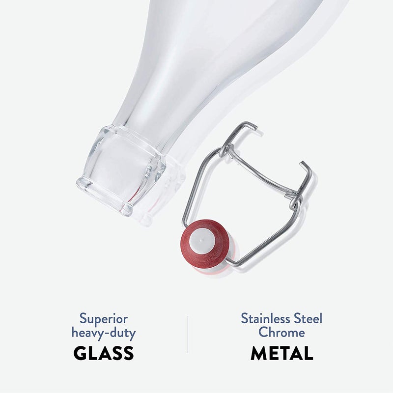 ARUZEN Swing Top Bottles 1 Liter Pack ROUND Clear Glass Grolsch Flip Top Bottle With Stopper for Beverages Smoothies Kefir Beer Soda Juicing Kombucha Water Milk Oil and Vinegar set of 6 - Image 5