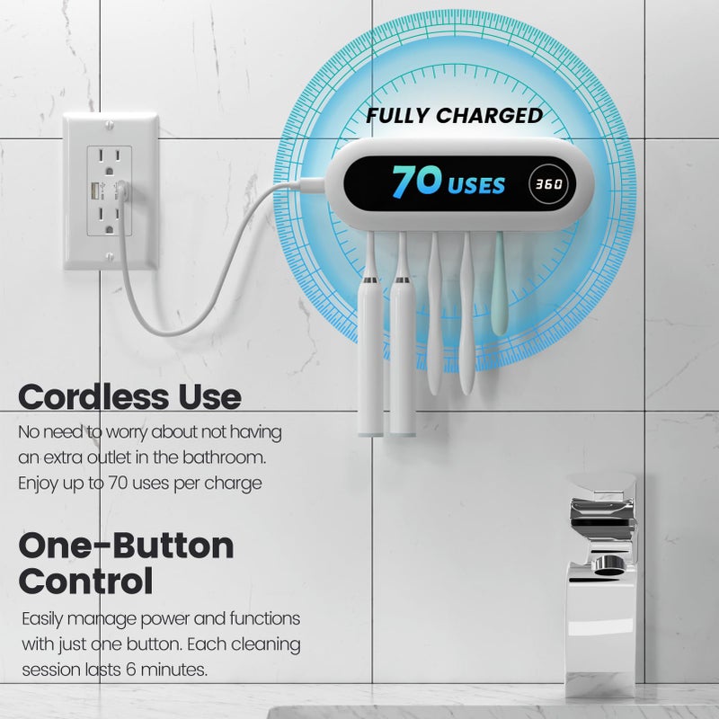 MIMORE Toothbrush Holder, 5 Toothbrush Slots & Timer Function, Cordless Wall Mounted Toothbrush Holders for Bathrooms - Image 3