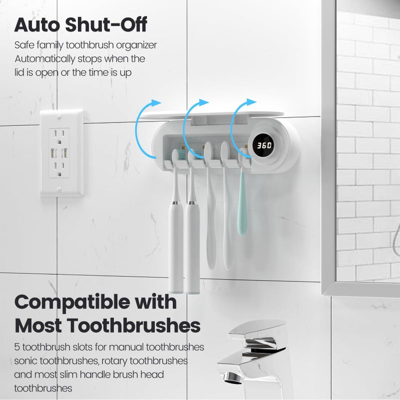 MIMORE Toothbrush Holder, 5 Toothbrush Slots & Timer Function, Cordless Wall Mounted Toothbrush Holders for Bathrooms - Image 4