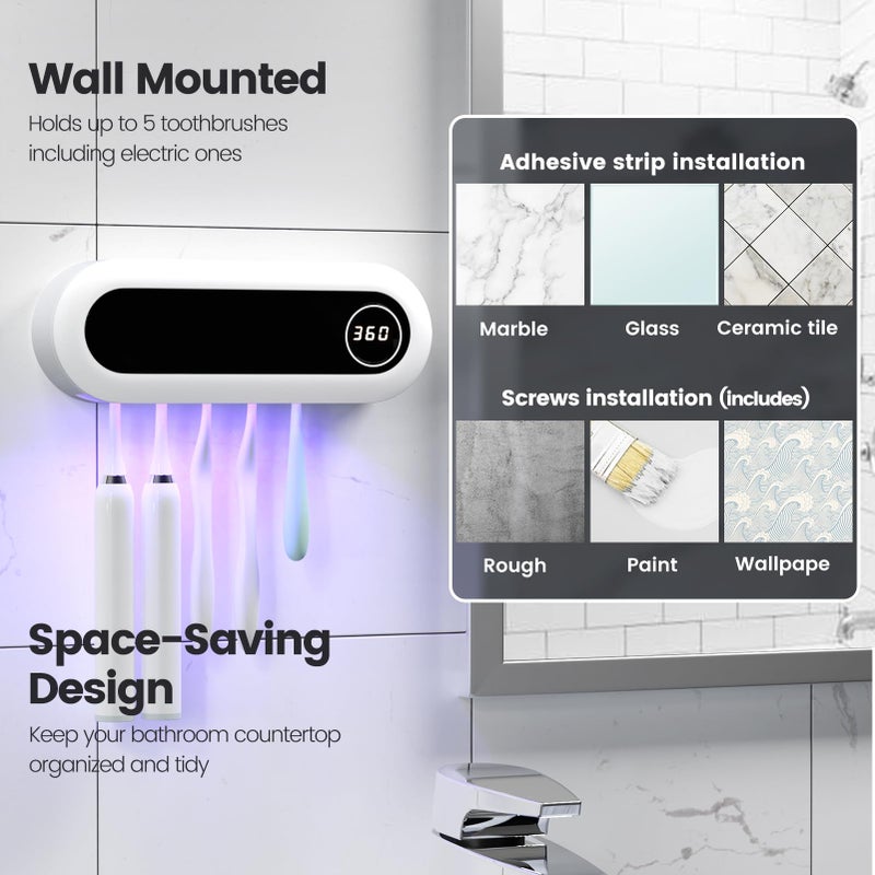 MIMORE Toothbrush Holder, 5 Toothbrush Slots & Timer Function, Cordless Wall Mounted Toothbrush Holders for Bathrooms - Image 5