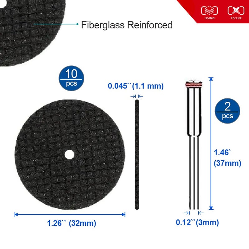 Lukcase Cutting Wheel Set Compatible with Rotary Tool with 1/8" Shank, 545 Diamond Cut-Off Wheel 20 pcs, HSS Saw Blade 6pcs, Fiberglass Cutting Wheel 10pcs, Resin Cutting Discs 10pcs,1 Screwdriver,1 Collet - Image 5